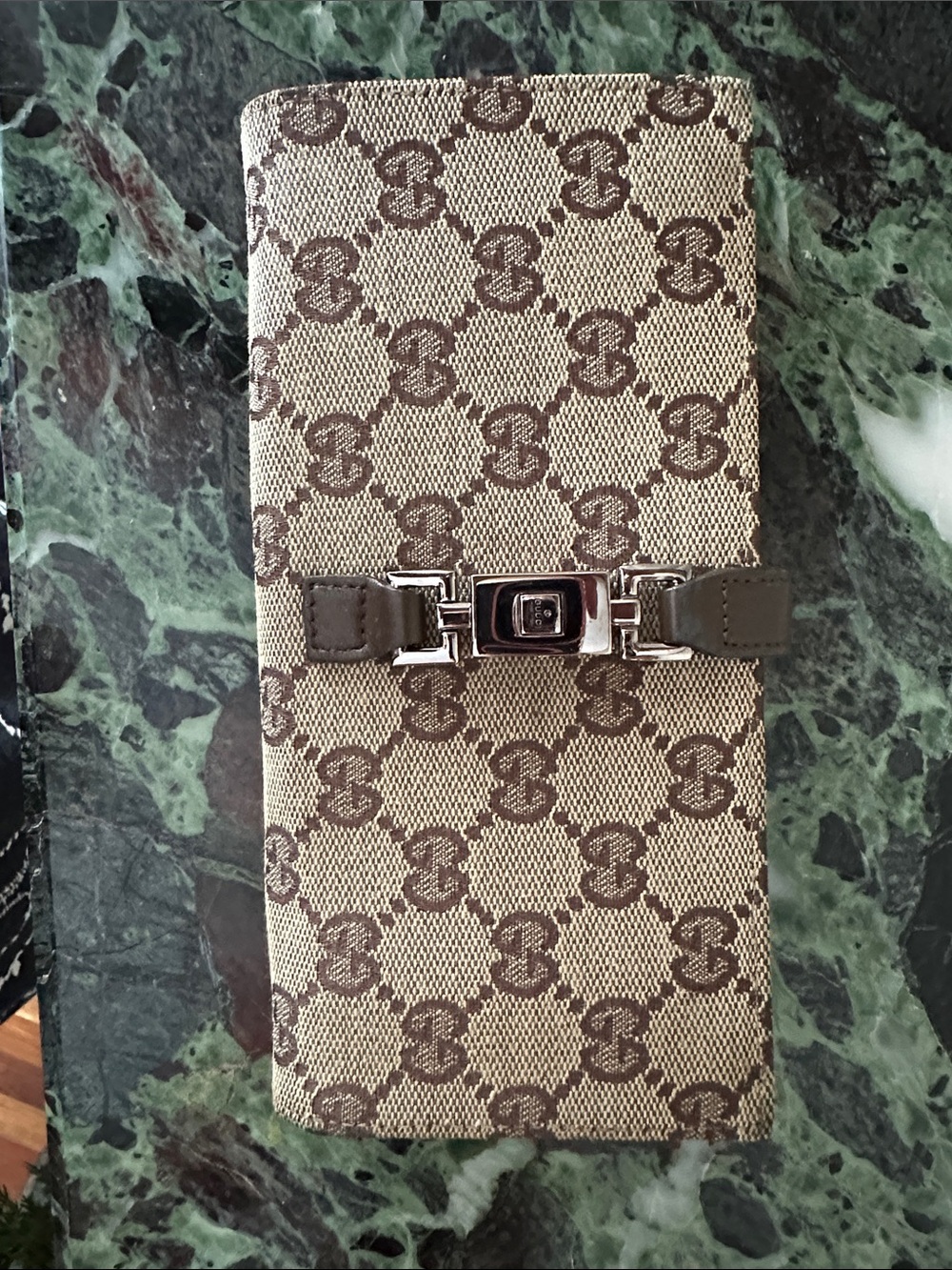 GUCCI Jackie Designer-Style Brown Monogram long  Wallet Clutch